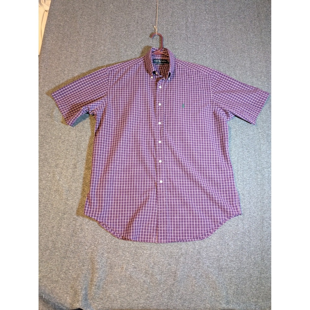 Ralph Lauren Shirt Men's Size Large Purple Plaid Classic Fit Short Sleeve Cotton
